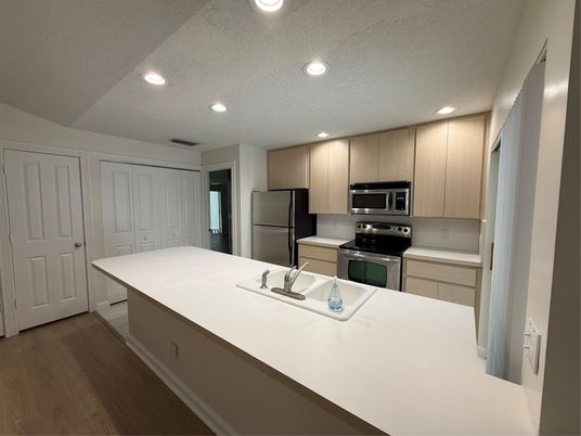 Interior, Kitchen, Recessed Lighting, Wood Texture Flooring