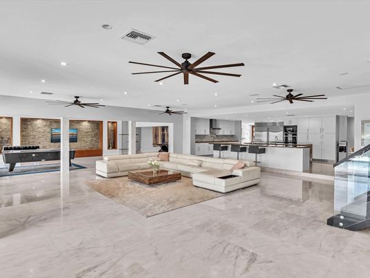 Interior, Kitchen, Living room, Marble, Recessed Lighting, Stone Walls