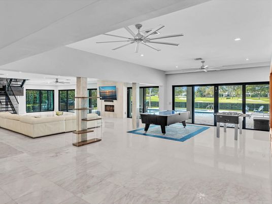 Billiard Table, Fireplace, Game Room, Interior, Living room, Recessed Lighting
