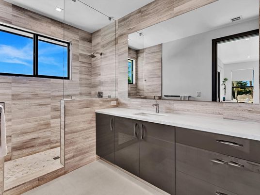 Bathroom, Dual Sink Vanities, Glass Shower, Interior, Recessed Lighting