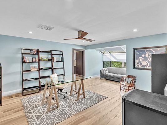 Home Office, Interior, Recessed Lighting, Wood Texture Flooring