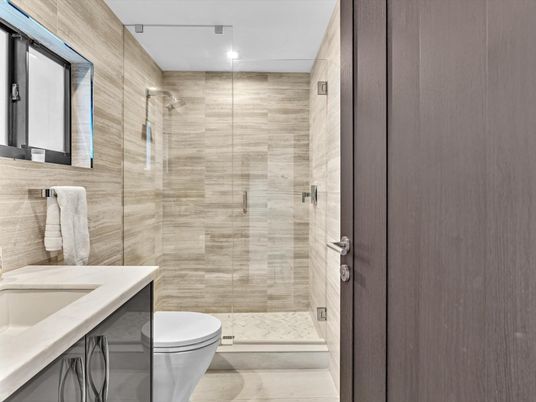 Bathroom, Glass Shower, Interior, Recessed Lighting