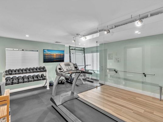 Fitness Equipment, Interior, Recessed Lighting, Wood Texture Flooring