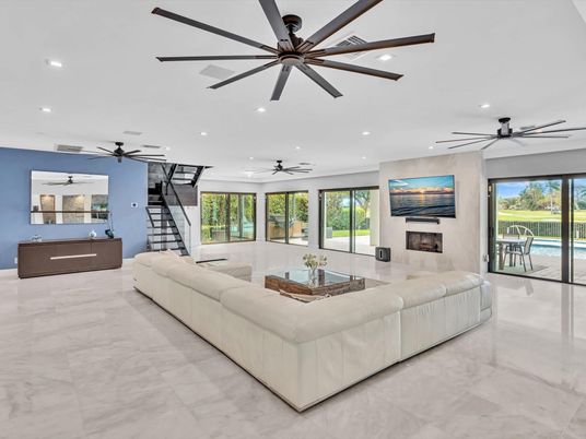Fireplace, Interior, Living room, Marble, Recessed Lighting