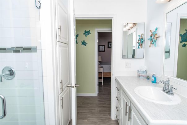 Bathroom, Dual Sink Vanities, Interior, Wood Texture Flooring