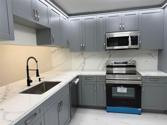 Interior, Kitchen, Marble, Marble Walls, Stainless Steel Appliances
