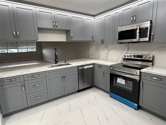 Interior, Kitchen, Marble, Stainless Steel Appliances