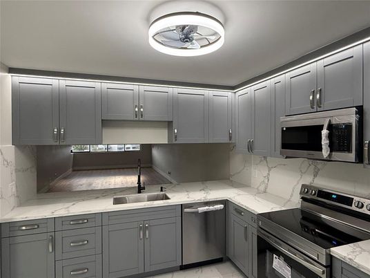 Interior, Kitchen, Marble, Stainless Steel Appliances