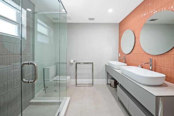 Bathroom, Dual Sink Vanities, Glass Shower, Interior, Recessed Lighting