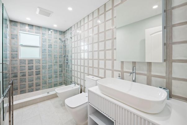 Bathroom, Glass Shower, Interior, Recessed Lighting
