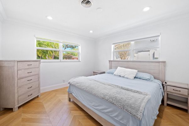 Bedroom, Interior, Recessed Lighting, Wood Texture Flooring
