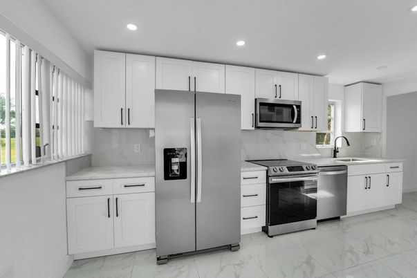 Interior, Kitchen, Marble, Recessed Lighting, Stainless Steel Appliances