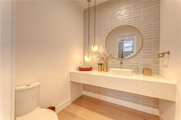 Bathroom, Interior, Pendant Lights, Wood Texture Flooring