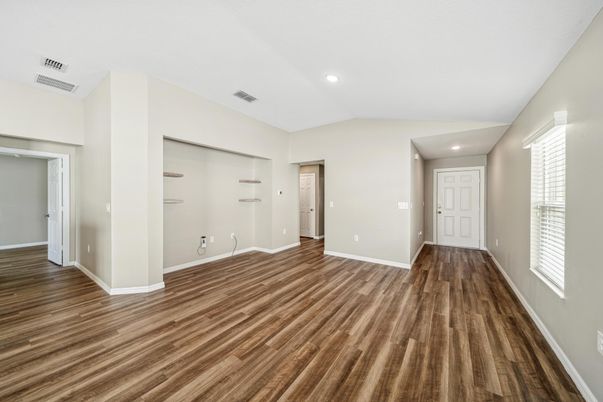 Empty room, Interior, Recessed Lighting, Wood Texture Flooring