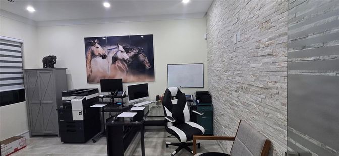 Home Office, Interior, Recessed Lighting, Stone Walls