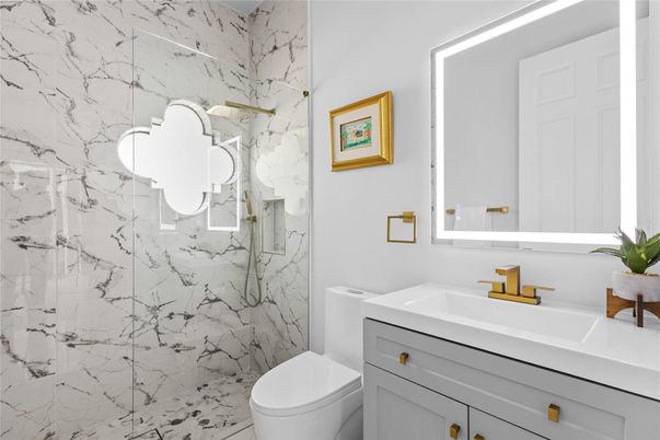 Bathroom, Glass Shower, Interior, Marble Walls