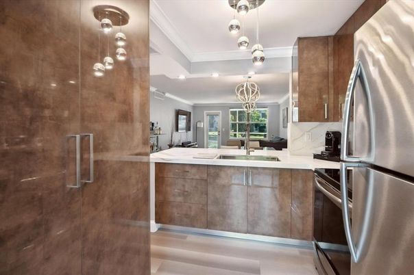 Interior, Kitchen, Pendant Lights, Stainless Steel Appliances, Wood Texture Flooring