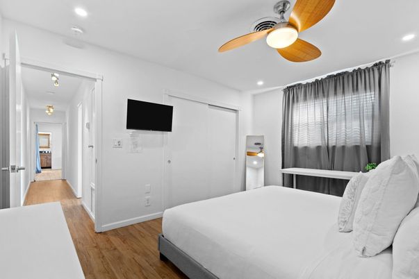 Bedroom, Interior, Recessed Lighting, Wood Texture Flooring