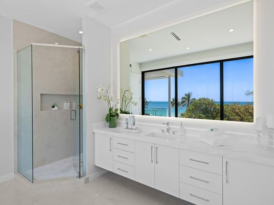 Bathroom, Dual Sink Vanities, Glass Shower, Interior, Recessed Lighting, Water