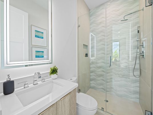 Bathroom, Glass Shower, Interior, Recessed Lighting