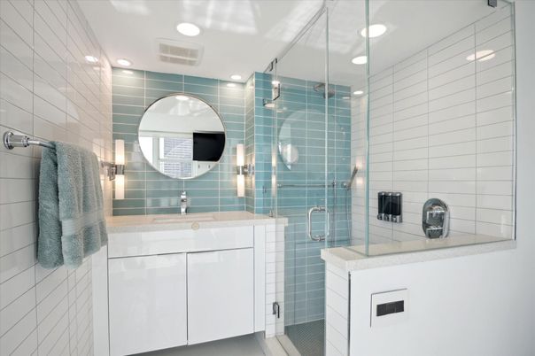 Bathroom, Glass Shower, Interior, Recessed Lighting