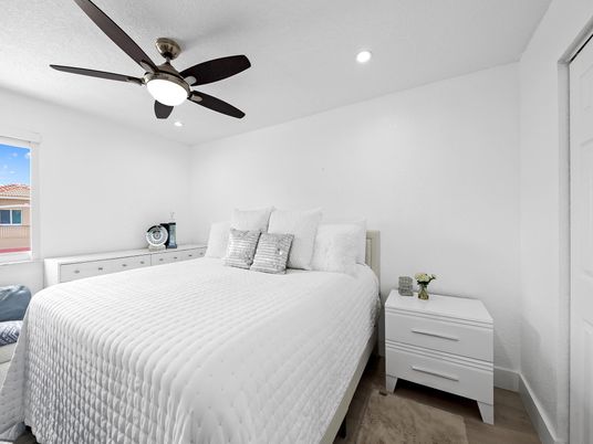 Bedroom, Interior, Recessed Lighting, Wood Texture Flooring