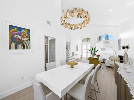 Chandelier, Dining room, Interior, Living room, Pendant Lights, Recessed Lighting, Wood Texture Flooring