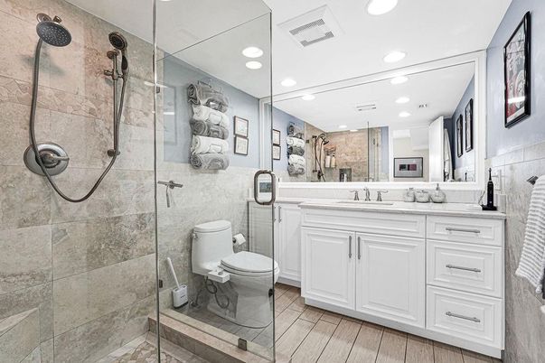 Bathroom, Glass Shower, Interior, Recessed Lighting