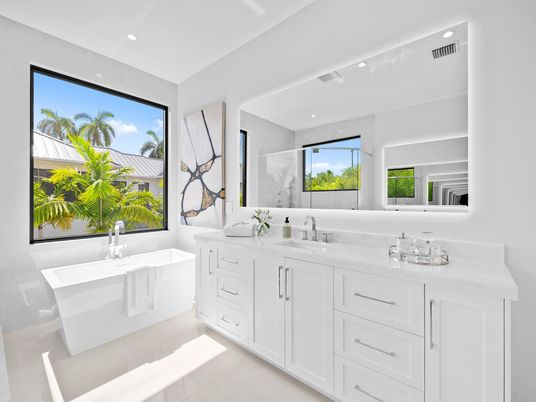 Bathroom, Dual Sink Vanities, Free Standing Baths, Interior, Recessed Lighting
