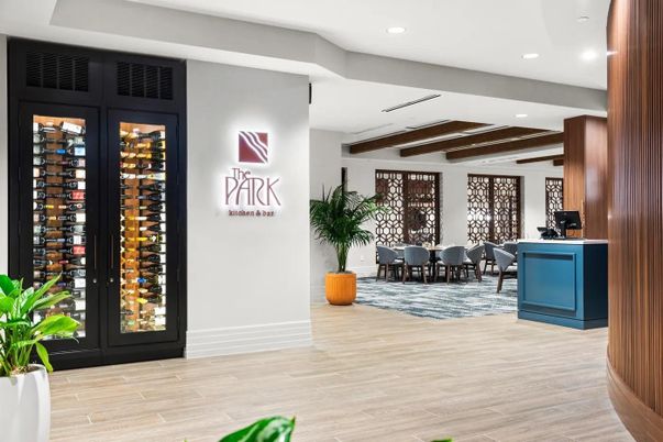 Dining room, Interior, Recessed Lighting, Wine Storage, Wooden Beams, Wood Texture Flooring