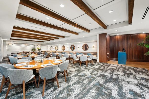 Dining room, Interior, Recessed Lighting, Wooden Beams