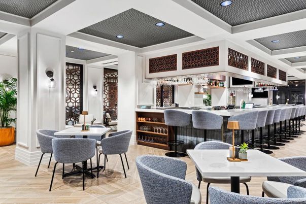 Dining room, Interior, Recessed Lighting, Wood Texture Flooring