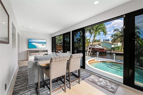 Interior, Pool, Recessed Lighting, Water, Wood Texture Flooring