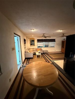 Dining room, Interior, Living room, Recessed Lighting, Wood Texture Flooring