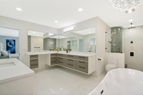 Bathroom, Dual Sink Vanities, Glass Shower, Interior, Recessed Lighting