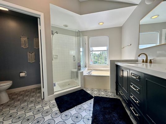 Bathroom, Dual Sink Vanities, Glass Shower, Interior, Recessed Lighting