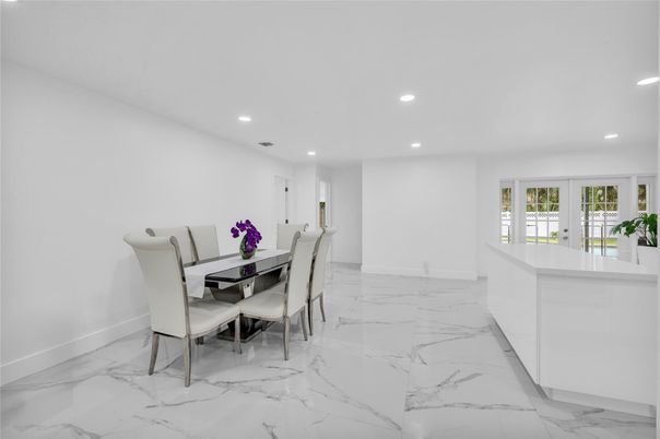 Dining room, Interior, Marble, Recessed Lighting