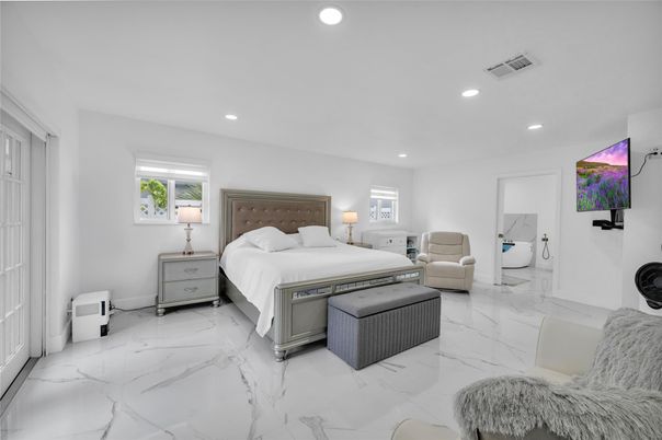 Bedroom, Interior, Marble, Recessed Lighting