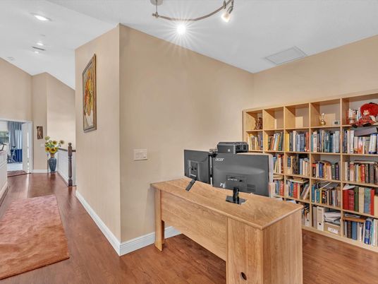Home Office, Interior, Recessed Lighting, Wood Texture Flooring