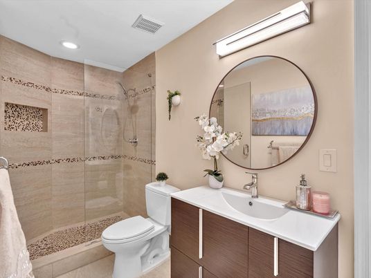 Bathroom, Glass Shower, Interior, Recessed Lighting