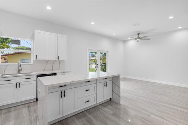 Interior, Kitchen, Recessed Lighting, Wood Texture Flooring