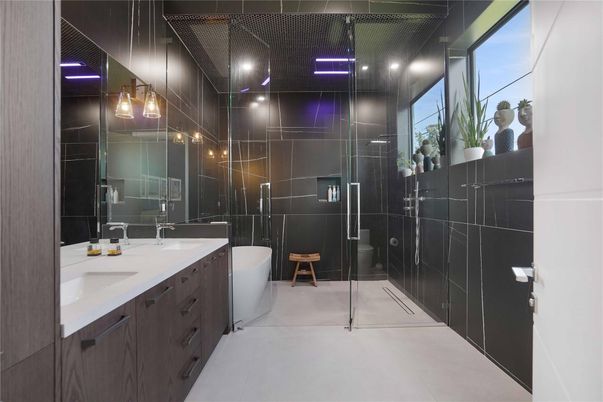 Bathroom, Dual Sink Vanities, Free Standing Baths, Glass Shower, Interior
