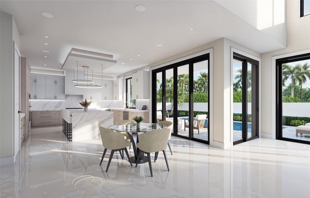 Dining room, Interior, Kitchen, Marble, Pendant Lights, Recessed Lighting