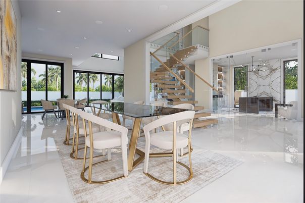 Dining room, Fireplace, Interior, Recessed Lighting