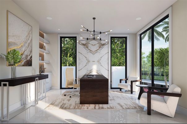 Home Office, Interior, Marble, Marble Walls, Pendant Lights, Recessed Lighting