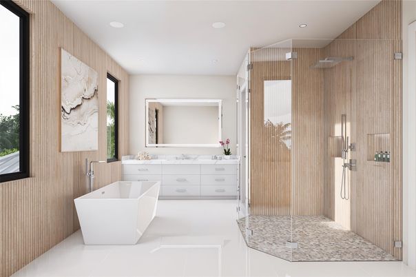Bathroom, Dual Sink Vanities, Free Standing Baths, Glass Shower, Interior, Recessed Lighting