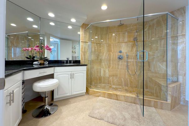 Bathroom, Glass Shower, Interior, Recessed Lighting