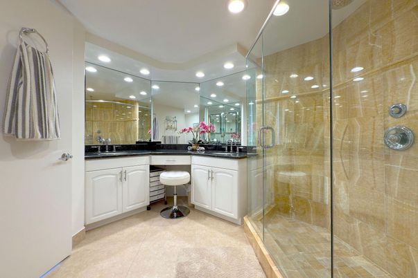 Bathroom, Glass Shower, Interior, Recessed Lighting