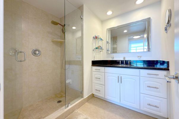 Bathroom, Glass Shower, Interior, Recessed Lighting