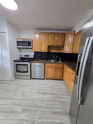 Interior, Kitchen, Stainless Steel Appliances, Wood Texture Flooring